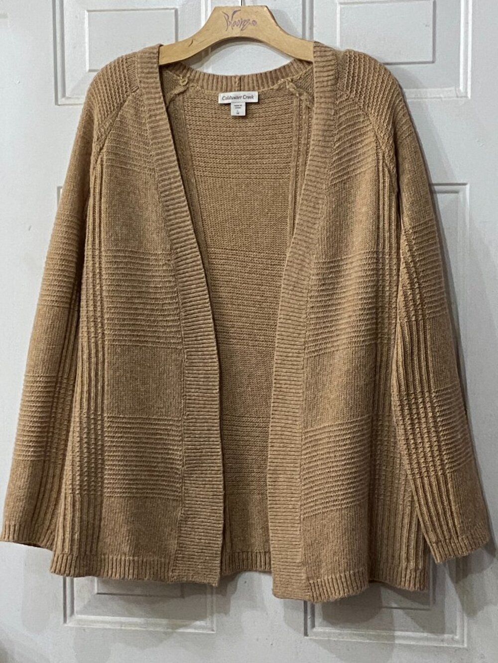 Coldwater Creek Sz L (14) Womens Beige Wool/Angora Open Cardigan Sweater